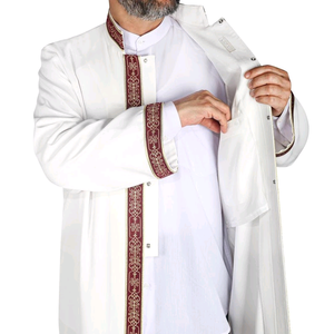 Robe de prière longue en lin pour hommes musulmans, Kurta Galabiyya Jubbah, robe d'imam Cubbe, vêtement traditionnel arabe modeste, anti-rides - Product Image 3