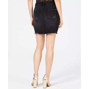 <b>Material</b> Girl Junior's Maxi <b>Denim</b> Skirt Black Size 15 Casual Print Pencil Tassel Frayed Waist for Spring Summer Autumn - Product Image 2