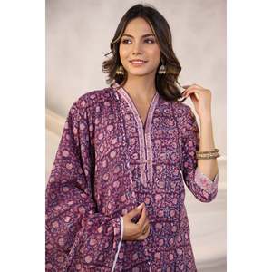 Maheen Mahira <b>Purple</b> Block Printed Mul Mul Dupatta-Premium Cotton Silk Ethnic Party Wear - Product Image 1