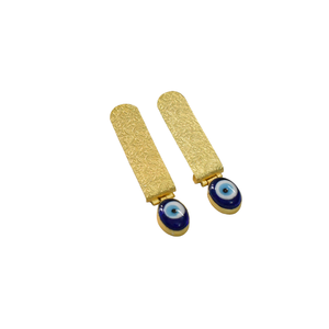 Pendientes de Botón de Piedra de Ojo Turco Mate Chapados en Oro, Diseño Moderno, Material de Latón de Alta Calidad, para Mujeres y Niñas - Product Image 1
