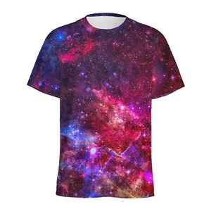 เสื้อยืดแขนสั้นคอกลมสำหรับผู้ชายเสื้อยืดลายอวกาศสีสันสดใสสำหรับฤดูร้อน - Product Image 4