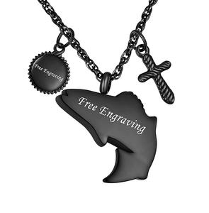 Gravure noire urne collier de crémation pour cendres urne pour cendres humaines dans la mémoire aimante de papa porte-médaillon de pêche taille personnalisée - Product Image 1
