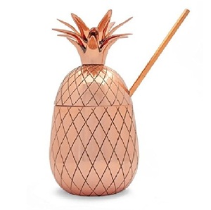 Unique & <b>Beautiful</b> Pineapple Shape Pure Copper Plated Stylish Moscow Mule Cocktail <b>Mug</b> With Straw - Product Image 1