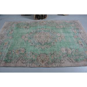 Vintage 5ft 6in X 8ft 7in Vert Beige Turc Laine Tapis Classique Grande Surface Rectangle Patchwork Latex pour Couloir Chambre Décor - Product Image 3