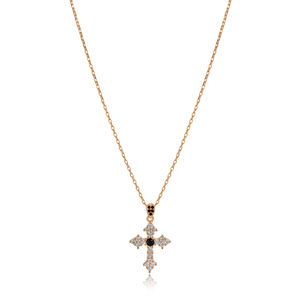 Collier pendentif tendance en argent sterling 925, design croisé, noir et blanc, zircon, fabrication artisanale turque, vente en gros, pour femmes, mariage - Product Image 3