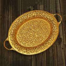 Bandeja de servicio de latón de estilo clásico con asa para uso en el hogar, Hotel y restaurante, vajilla, bandejas de servicio de latón de último diseño dorado - Product Image 2