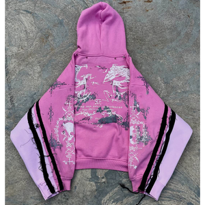 Sweat à capuche oversize à fermeture éclair avec patch brodé, en molleton français délavé à l'acide, style streetwear, poids lourd, personnalisé - Product Image 3