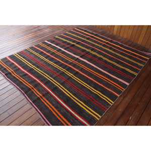 Vintage Large Rug 6.3x7.3 ft, Black <b>Red</b> Plants & trees Rug <b>Wool</b> - Product Image 2