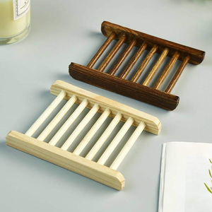Porte-savon en bois de pin avec 2 poches et sacs exfoliants pour savon, lot de 4 pièces, en bois naturel pour la douche - Product Image 2