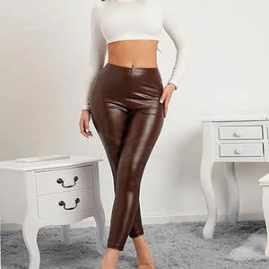 Pantalon en cuir pour dames Vente en gros Vêtements mode automne hiver Pantalon en cuir taille haute de couleur rose pour femmes - Product Image 3