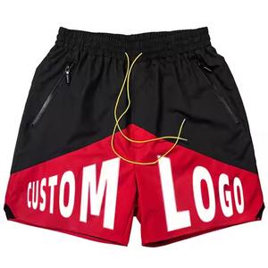 Pantalones cortos deportivos para correr con logotipo personalizado para hombre, transpirables, estilo informal, multibolsillo, bloque de Color, cordón empalmado, cremallera, ocio Suelto - Product Image 5