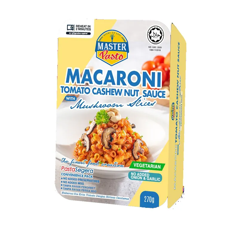 Master passo vegetariano maccheroni pomodoro anacardi con funghi Pasta istantanea pronta da mangiare a base vegetale 250g x 24 unità