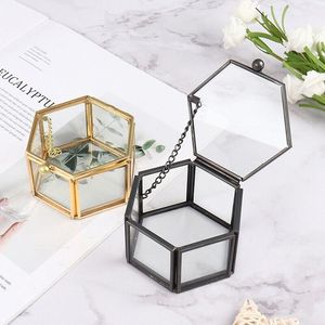Handmade Brass Framed Hexagon Glass <b>Box</b> Decorative Jewelry Organizer Countertop Display Case Clear Glass Terrarium Storage <b>Box</b> - Product Image 1