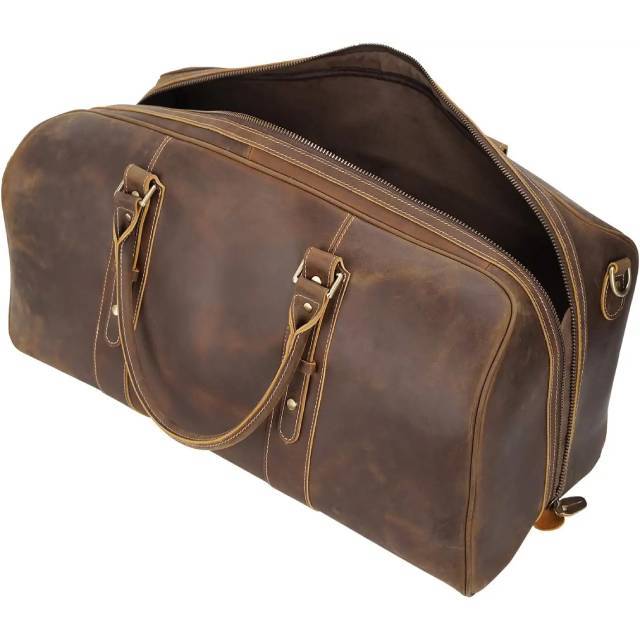 Customizable Large Capacity Genuine Leather Duffle Bag with Logo Travel Luggage for Men and Women
