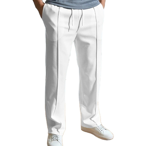Pantalones Casuales de Color Sólido para Hombre, Corte Recto, Cintura Elástica con Cordón, Pliegues Delanteros, Transpirables, de Algodón, para Primavera - Product Image 4