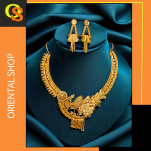 Boucles d'oreilles collier de style à la mode serties de bijoux plaqué or 22 carats conçus uniques pour femmes - Product Image 2