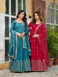 ชุดเดรสผ้าไหม vichitra แท้แฟชั่นใหม่ฤดูร้อน2024ชุดเดรสงานปักลายหนา7มม. ชุดเดรสทางการลำลอง/งานปาร์ตี้ - Product Image 4