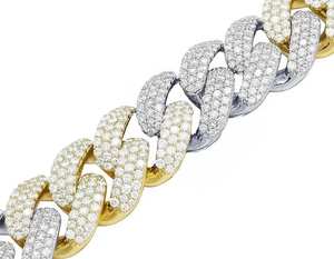 Collar de Cadena Cubana Personalizado en Plata de Ley Chapada en Oro Real con Diamantes Cultivados en Laboratorio en Color Amarillo Rosa para Mujeres y Hombres, a la Moda - Product Image 2