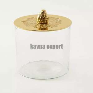 Pot de stockage des aliments élégant en forme de cylindre avec couvercle en métal doré avec couvercle fantaisie pour le stockage des biscuits et des fruits secs - Product Image 5