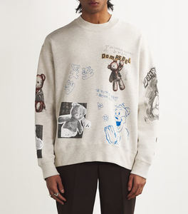 เสื้อสเวตเตอร์ลายกราฟิกสีเบจใส่ได้ทั้งชายและหญิงพร้อมลายการ์ตูนและหมีทรงโอเวอร์ไซส์แบบลำลองสำหรับฤดูใบไม้ร่วง - Product Image 3