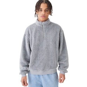 Hot Selling Towel <b>Fleece</b> Half Zip Quarter <b>Men's</b> Pullover <b>Hoodie</b> Warm Sheep Wool Quarter Zip Pullover <b>Hoodie</b> For <b>Men</b> - Product Image 1