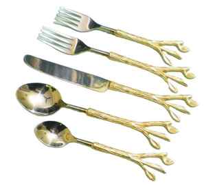 Vente en gros de couverts vintage en acier inoxydable à manche antique de luxe couverts de banquet ensemble en argent et or pour mariage - Product Image 1