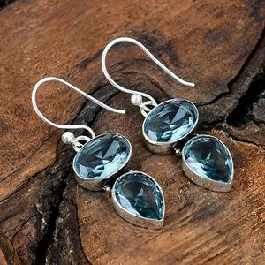 Pendientes de estilo bohemio chapados en plata de ley 925, Topacio azul a la moda, cuarzo, piedra preciosa, bisel, suministro de aniversario - Product Image 1