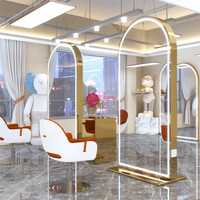 Miroir de salon moderne de luxe encadrée, simple ou double face, avec éclairage LED, ensemble de station de miroir de barbier à vendre