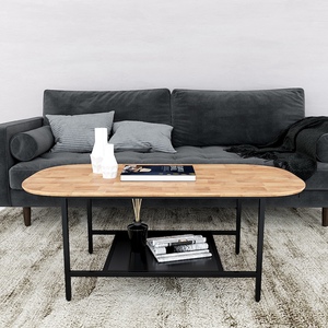 Modern 2-tier Oval Coffee <b>Table</b> 120x60x60cm Oak Top Iron Frame Living Room Furniture Convertible TT68155 - Product Image 2