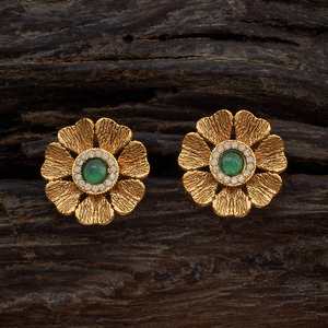 Antique-Style Trendy Religious <b>Stud</b> Flower Pattern Bezel Set Zircon Diamond Pearl <b>Turquoise</b> Made Zinc Alloy Brass for Parties - Product Image 5