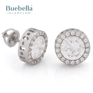 925 argent 14K plaqué or blanc Moissanite Halo boucles d'oreilles rondes pour hommes bijoux en diamant de luxe - Product Image 2