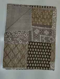 Couvre-lit matelassé 100 % coton, imprimé à la main, style Kantha, patchwork Gudari Mud, pour la maison et l'hôtellerie - Product Image 4