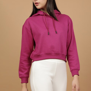 High Quality Custom Designed Long Sleeve <b>Crop</b> <b>Top</b> Breathable Pullover Hoodie Women Streetwear <b>Rhinestone</b> 100% Cotton Plus Size - Product Image 3