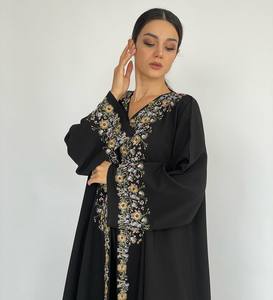 Abaya en soie indienne à manches longues, anti-plis, faite à la main par des designers, best-seller 2024, pour adultes, vêtements musulmans traditionnels - Product Image 6