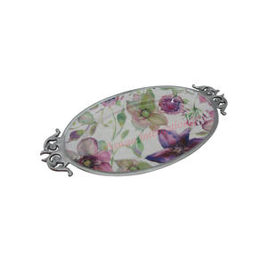 Plateau de service ovale en métal écologique de haute qualité avec poignées Vaisselle imprimée fleurs personnalisable - Product Image 1