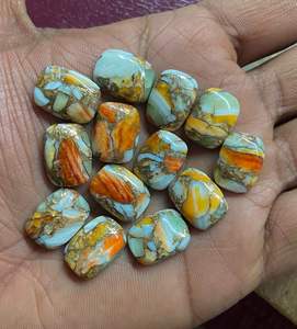 พลอยทองแดงหอยนางรมสีขาวธรรมชาติ10X14mm เทอร์ควอยซ์ทรงรีขัดเงาสูงพลอยหลังแบนหลวมสำหรับทำขายส่ง - Product Image 6