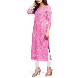 ปากีสถาน Kurtis ยาวและตรงสำหรับผู้หญิงสีชมพูพิมพ์ผู้หญิง Kurtis - Product Image 4