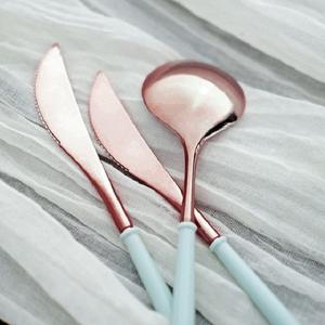 Juegos de cubiertos con acabado de cobre decorativo de mesa con mango de mármol con mango de Metal para restaurantes de lujo utensilios de cocina - Product Image 1