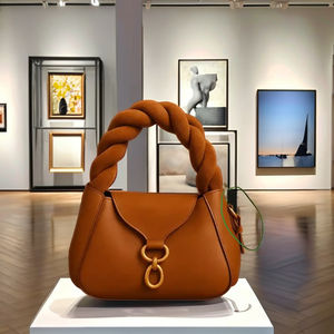 Mini Bolso de Mano de Piel Sintética de Alta Costura, Dos Asas, Diseño Trenzado Acolchado, Cierre de Cremallera, Detalle de Botón, Patrón de Letras, Poliéster - Product Image 2