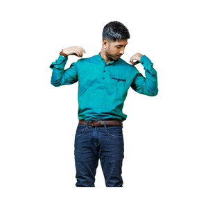 Excelente calidad Proveedor indio Vintage Casual Mezcla de algodón verde Camisas de manga larga Cuello de botón Cremallera Primavera Impreso - Product Image 1