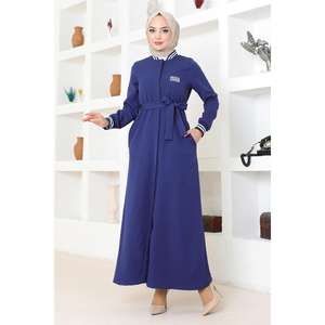 Abaya Modeste Côtelée Indigo Mega Merchant avec Boutons Dissimulés, Modèle Veste & Trench-coat 90761 Style Quotidien - Product Image 3