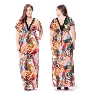 Wholesale Plus Size Dresses 4xl 5xl 6xl 7xl Woman Long Flower Casual Dress Mother Elegant Plus Size Women Dress