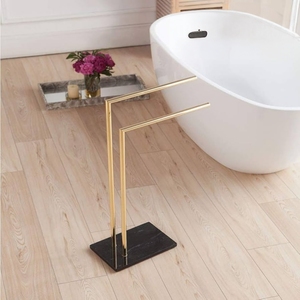 Elegant <b>freestanding</b> marble and metal <b>towel</b> stand bathroom <b>rack</b> with stylish finish ideal for modern family homes - Product Image 4