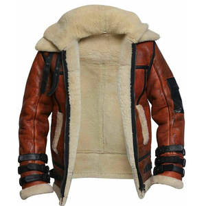Unisex Aviator <b>Pilot</b> Sheepskin Leather <b>Jacket</b> Crew Neck Front Customizable High Quality Formal Waterproof Wholesale - Product Image 5