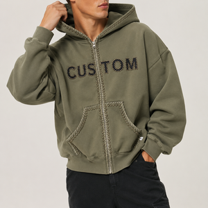 Sweat à capuche unisexe personnalisé en coton French Terry avec strass, coupe ample vintage, imprimé sérigraphié, délavage acide, pour homme - Product Image 1