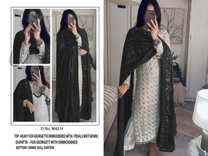 Ensemble Palazzo Semi-Couture Prêt-à-Porter en Soie Pakistanaise avec Broderie Georgette, Robe Salwar Kameez pour Mariages et Cérémonies - Product Image 5