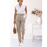 Nouveau design, vente chaude, pantalon décontracté en toile taille haute pour femme, coupe skinny, élégant, pour le bureau, été, exporté du Bangladesh