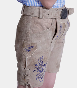 กางเกงขาสั้นสไตล์บาวาเรียหนังกลับแพะปักลายสำหรับผู้หญิง - Product Image 2