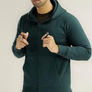 Sweat à capuche 100% coton polaire à capuche pour hommes Sweat à capuche zippé à motif solide pour l'hiver - Product Image 3