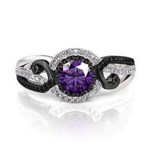Jeulia Night Cirsium Black Flower <b>Ring</b>-Sterling Silver with Rose <b>Gold</b> or 18K <b>Gold</b> Plating Romantic Fashionable Inlay Style - Product Image 4